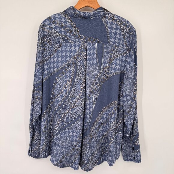 Chicos 3 Womens Button-Down Long Sleeve Shirt Size XL Blue Geometric satin - Picture 7 of 12